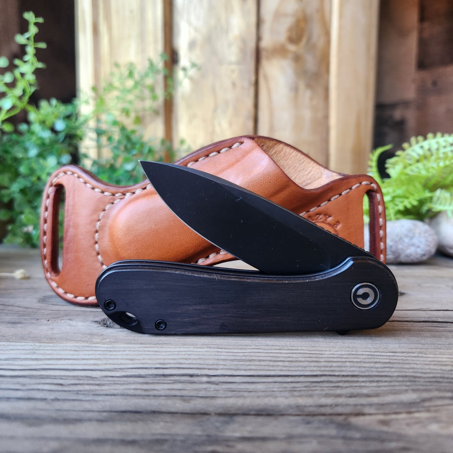 Civivi Elementum with Leather Bishops Scout Carry Sheath - Lazy 3 Leather Company