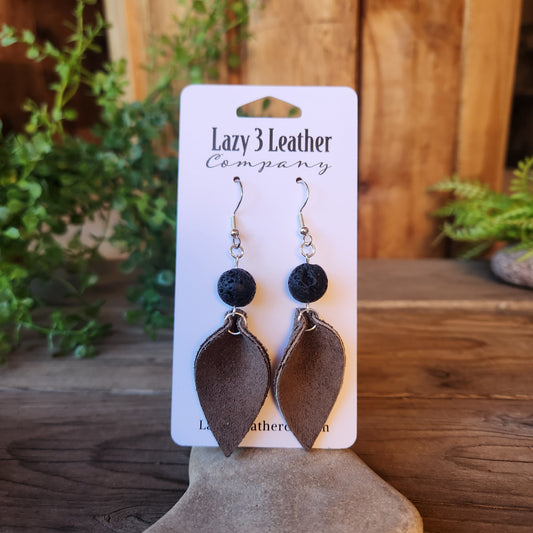 Lava & Leather Teardrop Earring - Lazy 3 Leather Company