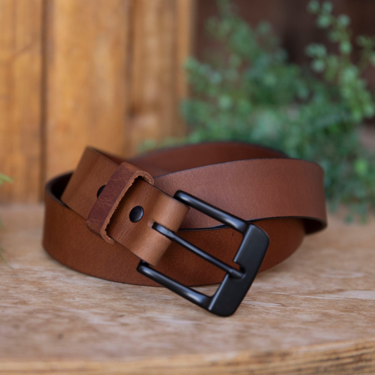 Custom Full-Grain Leather Belt – Golden Brown / Black