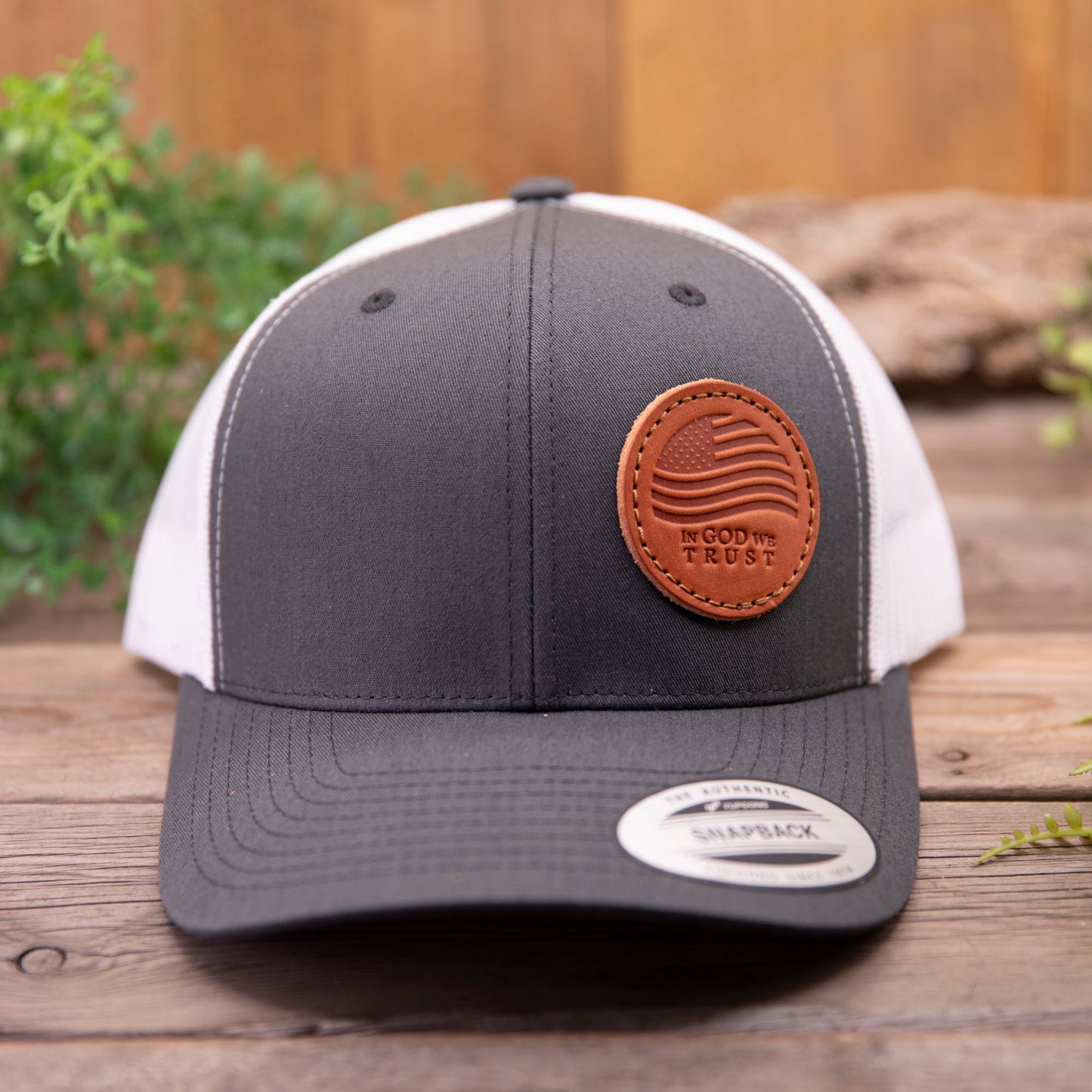 In God We Trust Leather Patch Hat – Handcrafted Full-Grain Trucker Cap