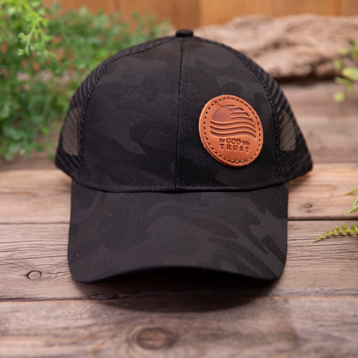 In God We Trust Leather Patch Hat – Handcrafted Full-Grain Trucker Cap
