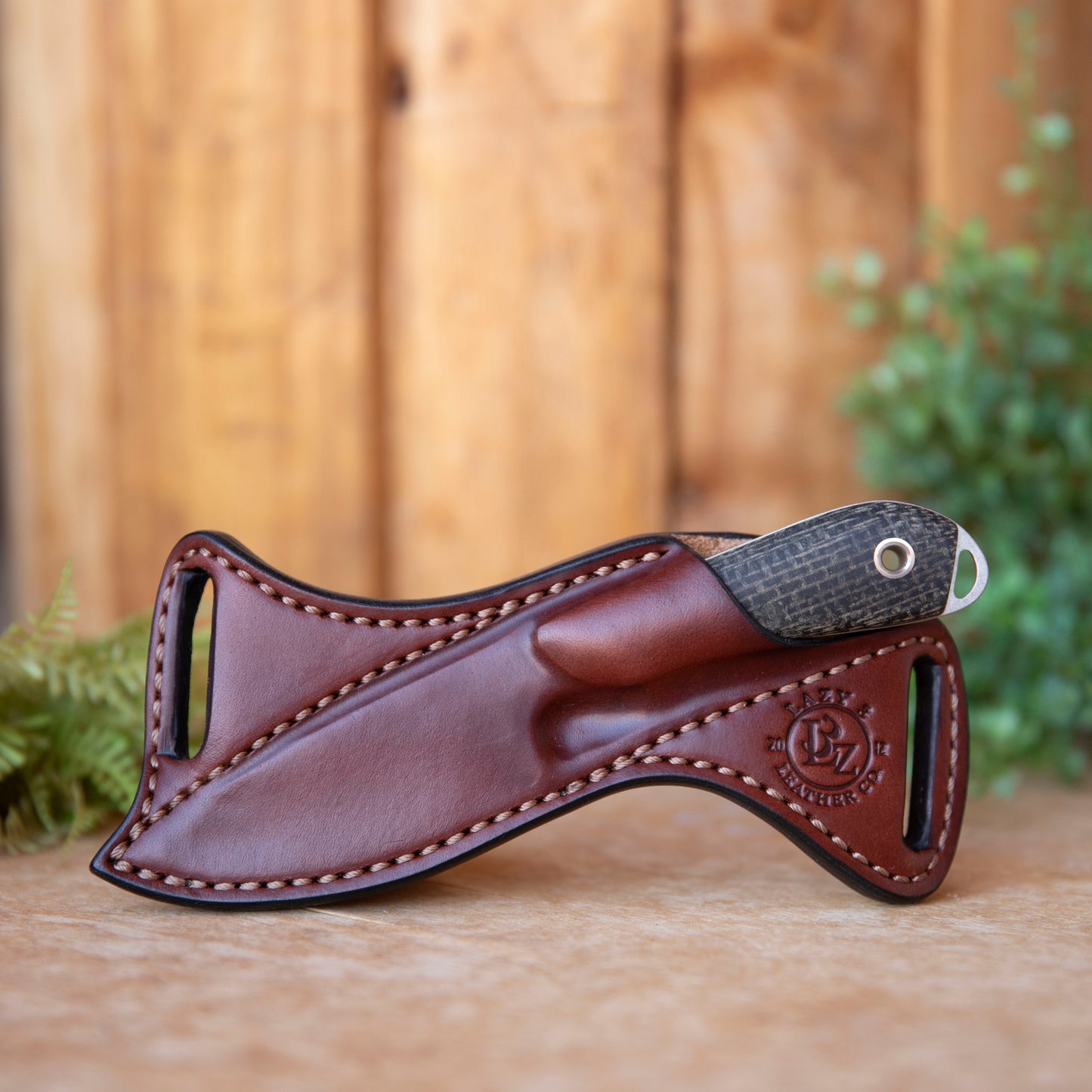 Fixed blade M1 Caper knife in scout carry sheath made by Lazy 3 Leather Co