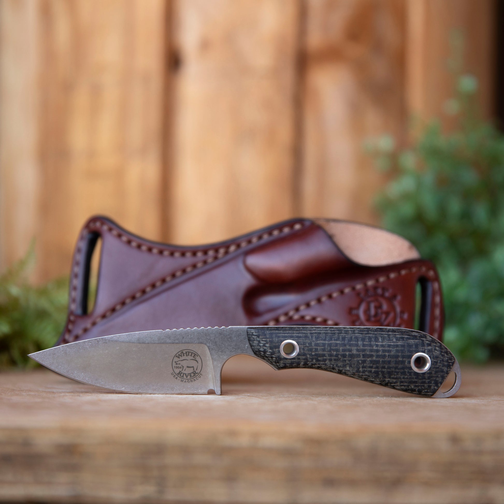 Micarta handle and MagnaCut steel blade close-up