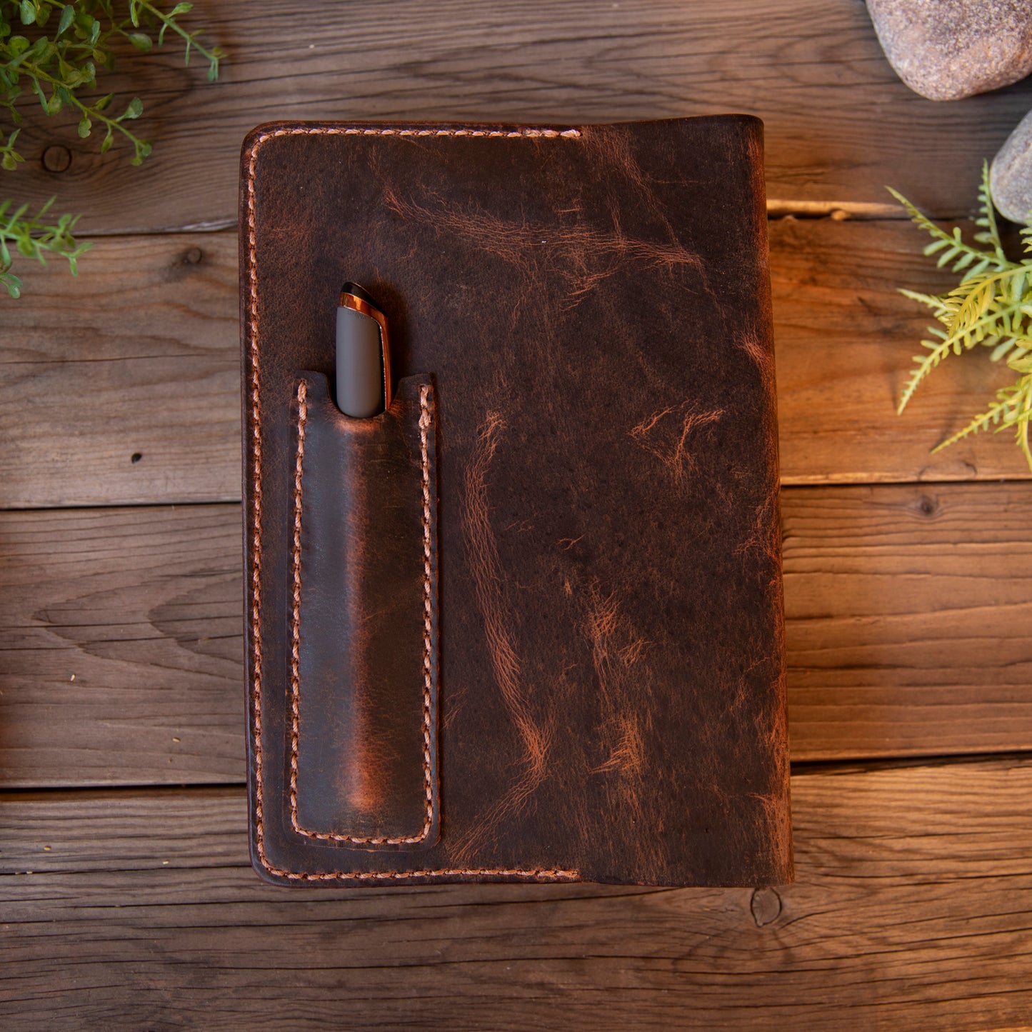Oil Tan Leather Notebook Journal with Pen Pocket - Lazy 3 Leather Company