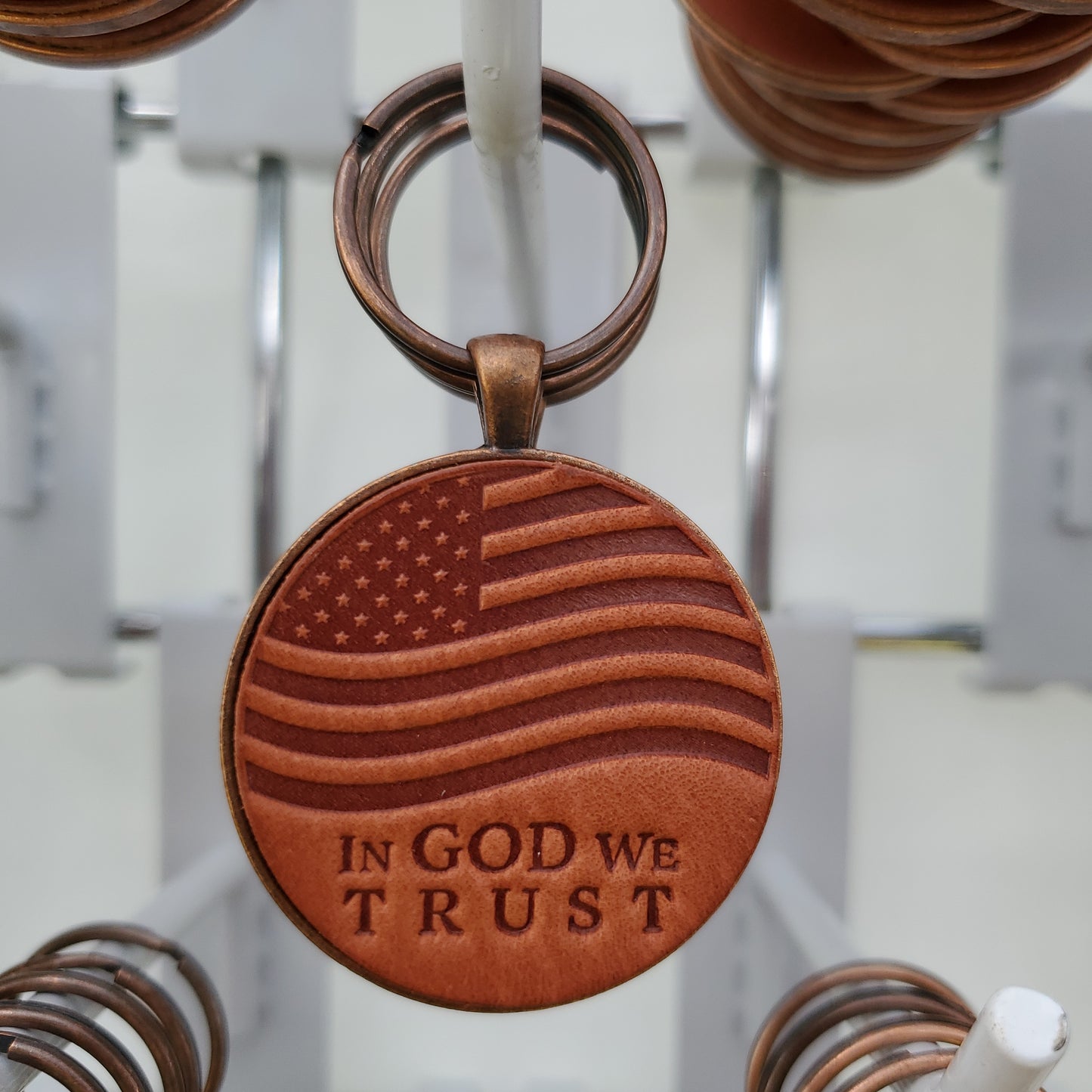 In God We Trust Keychain - Lazy 3 Leather Company