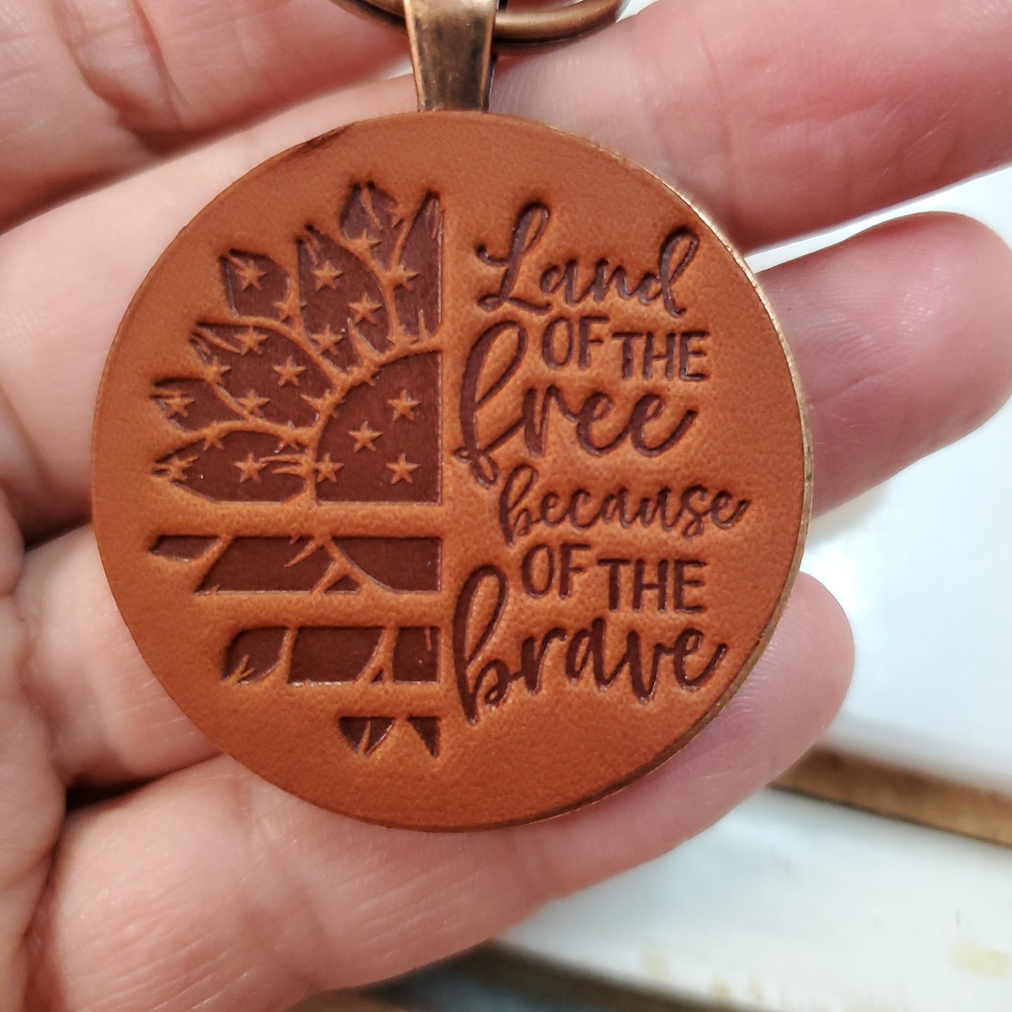 Land of the Free Keychain - Lazy 3 Leather Company
