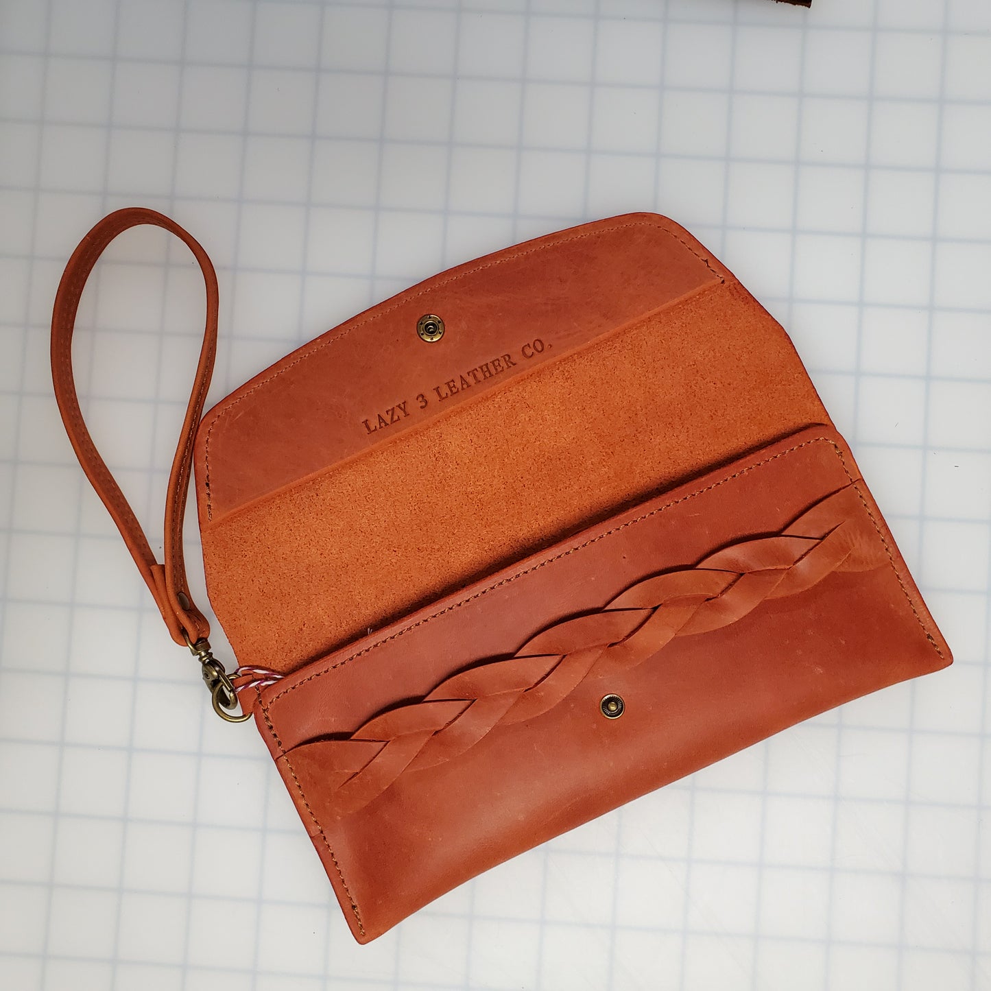 Women’s Leather Wristlet Clutch with Magic Braid - Lazy 3 Leather Company