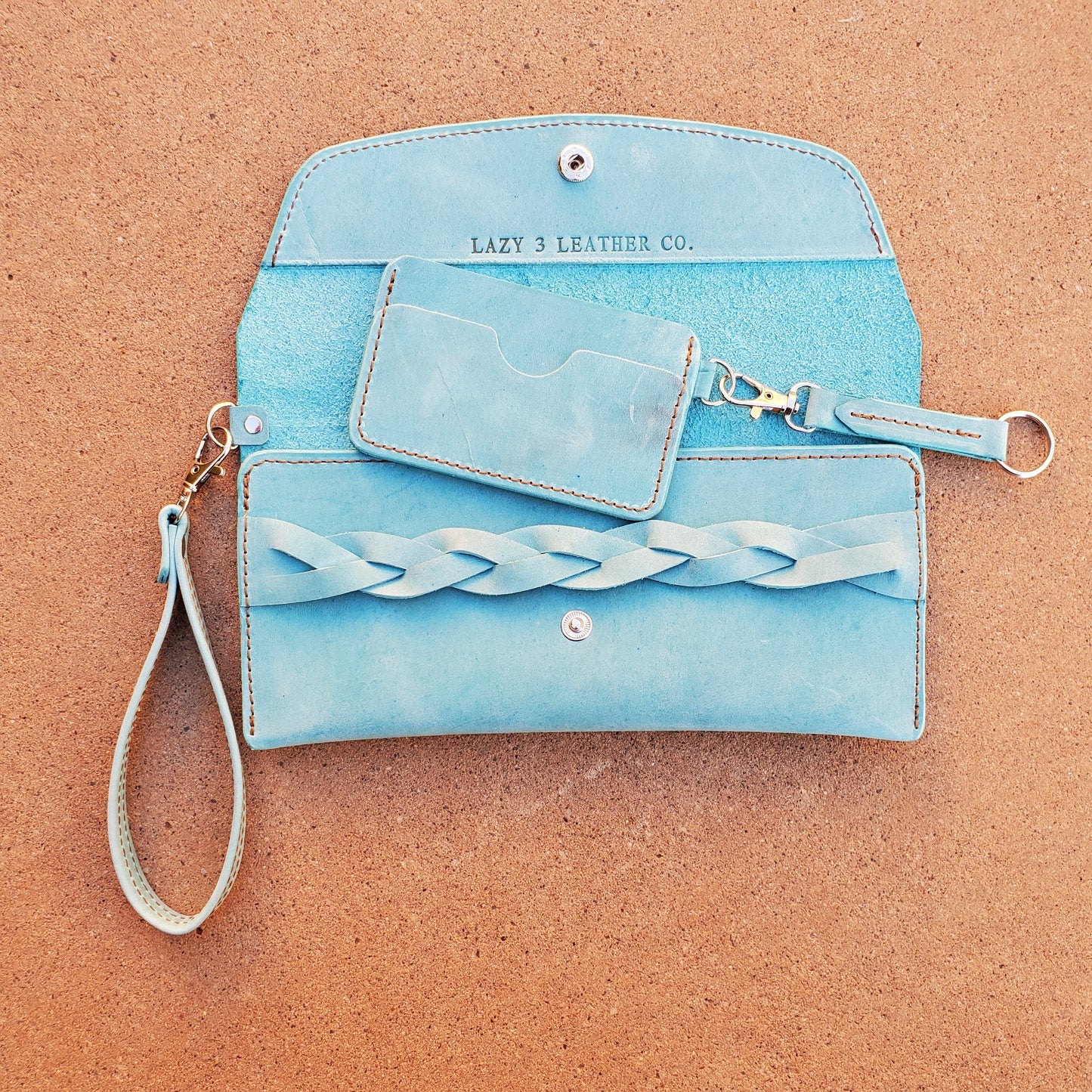 Women’s Leather Wristlet Clutch with Magic Braid - Lazy 3 Leather Company