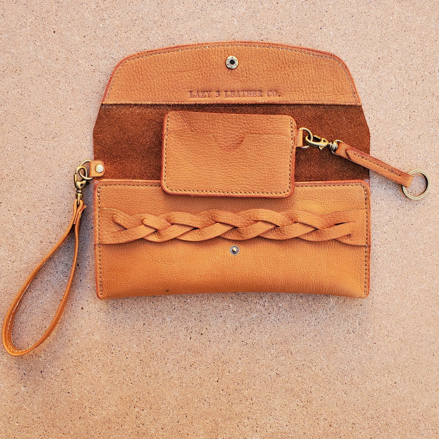Women’s Leather Wristlet Clutch with Magic Braid - Lazy 3 Leather Company