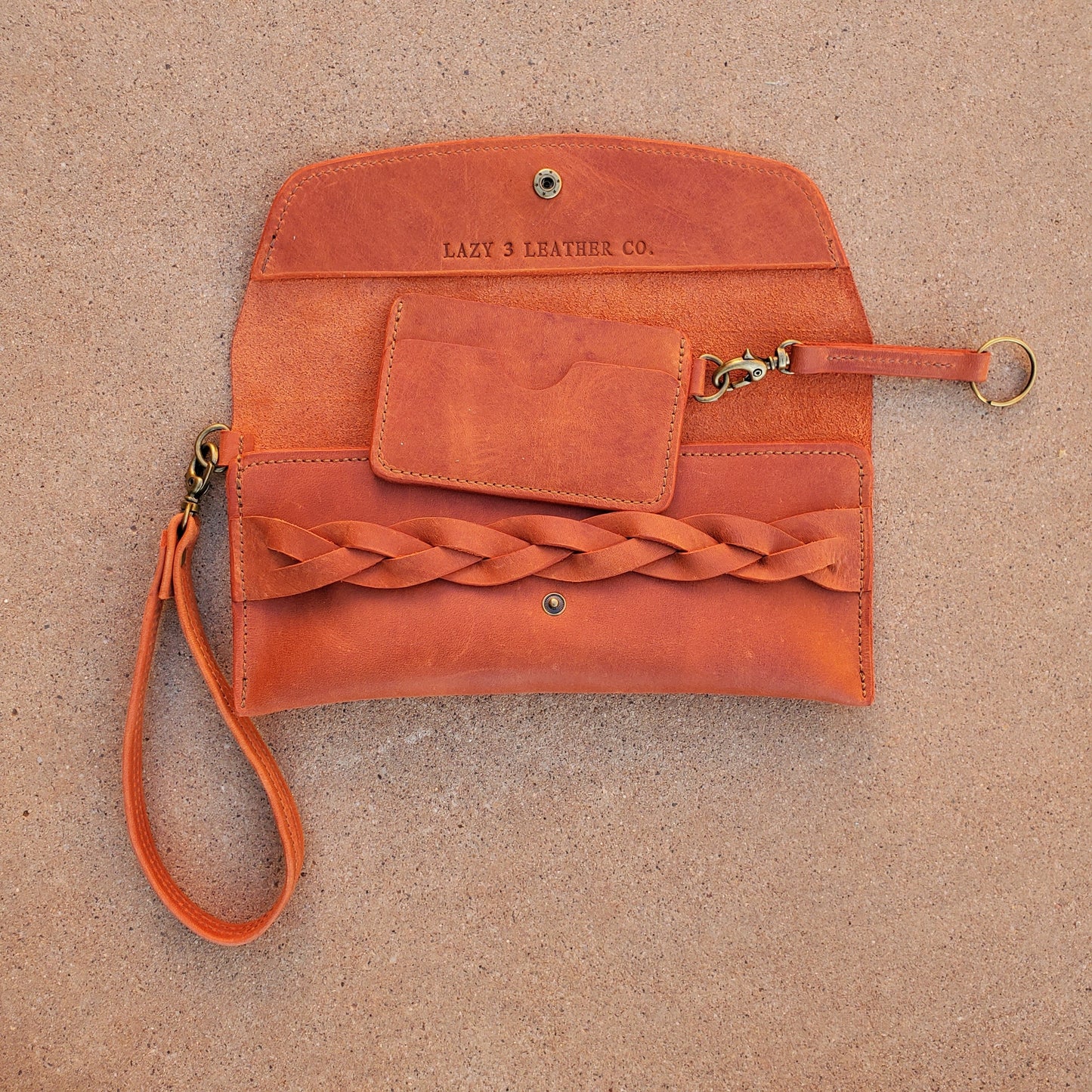 Women’s Leather Wristlet Clutch with Magic Braid - Lazy 3 Leather Company