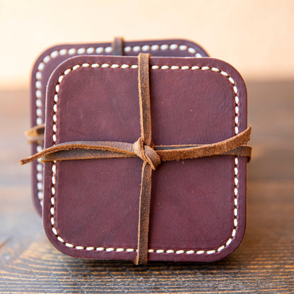 Square Latigo Leather Coasters | Set of 4 - Lazy 3 Leather Company