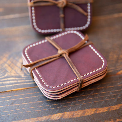 Square Latigo Leather Coasters | Set of 4 - Lazy 3 Leather Company