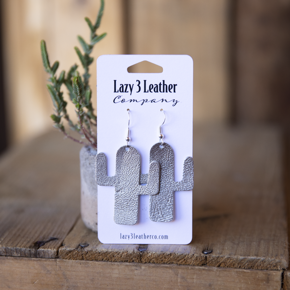 Leather Cactus Earrings - Lazy 3 Leather Company