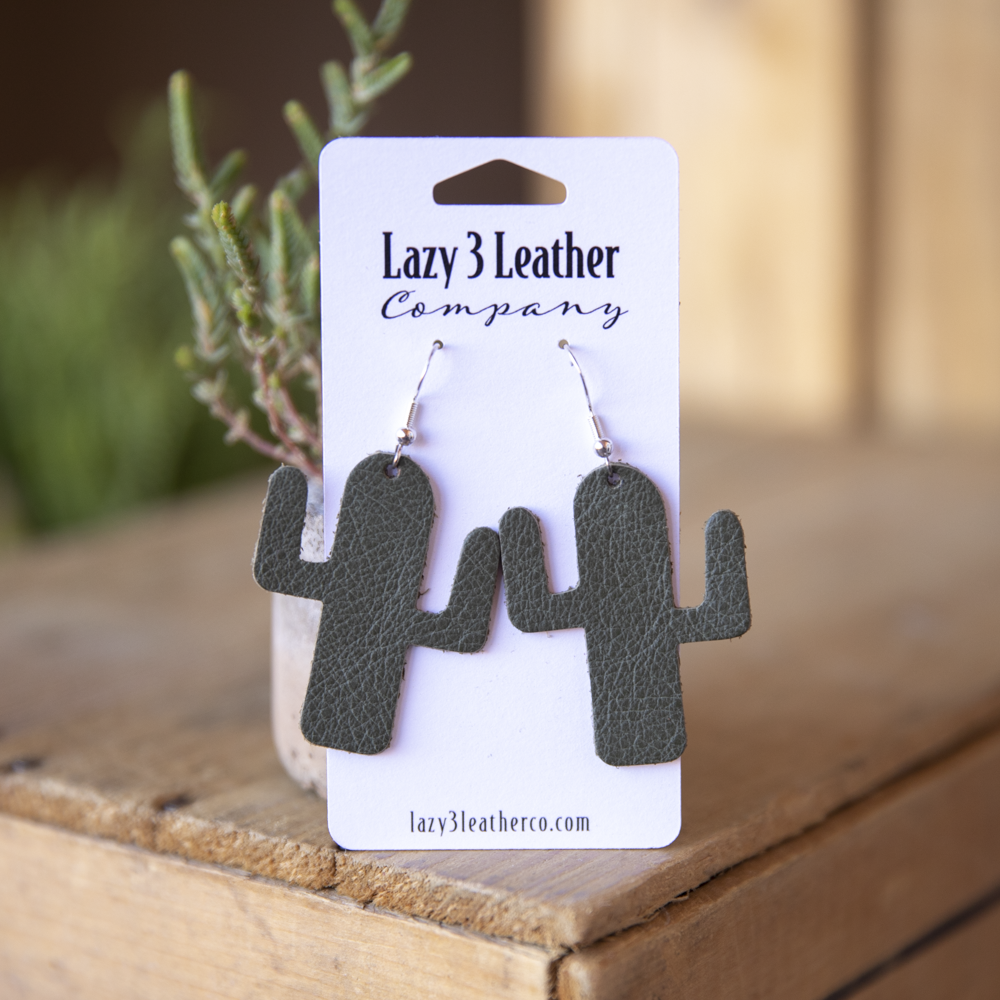 Leather Cactus Earrings - Lazy 3 Leather Company