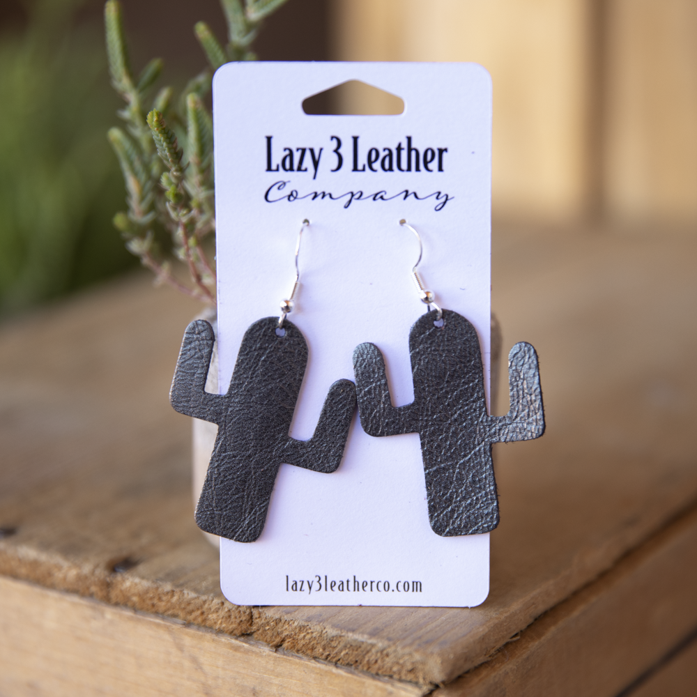 Leather Cactus Earrings - Lazy 3 Leather Company