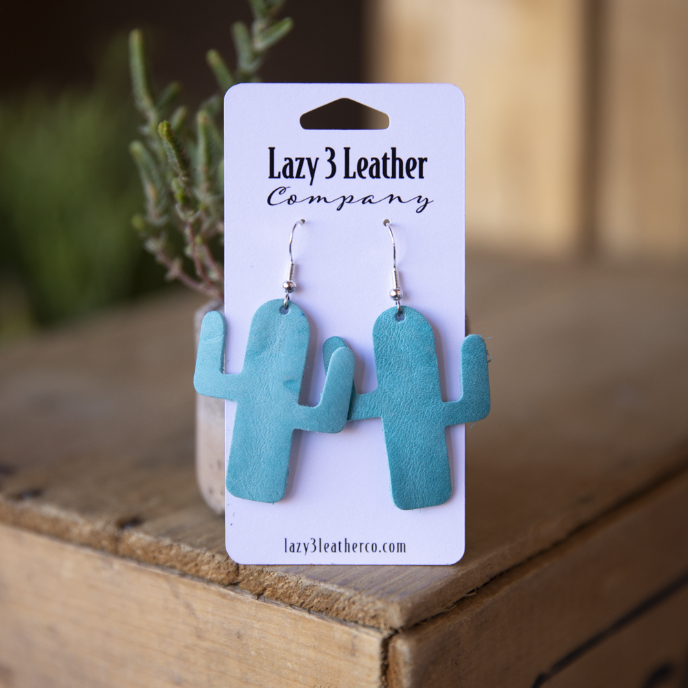 Leather Cactus Earrings - Lazy 3 Leather Company