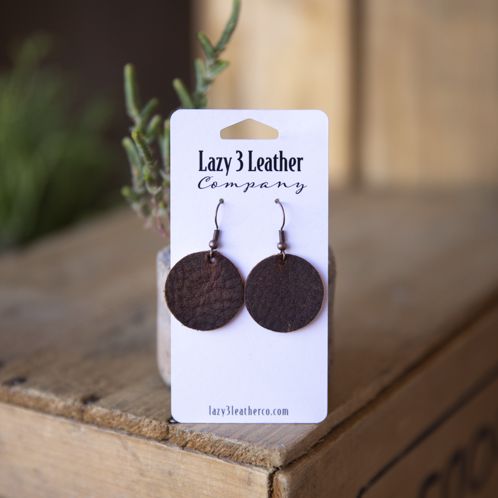 Round Circle Leather Earring - Lazy 3 Leather Company