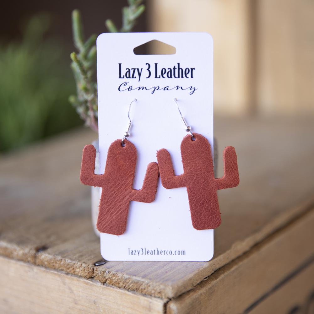 Leather Cactus Earrings - Lazy 3 Leather Company