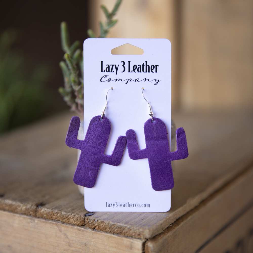 Leather Cactus Earrings - Lazy 3 Leather Company