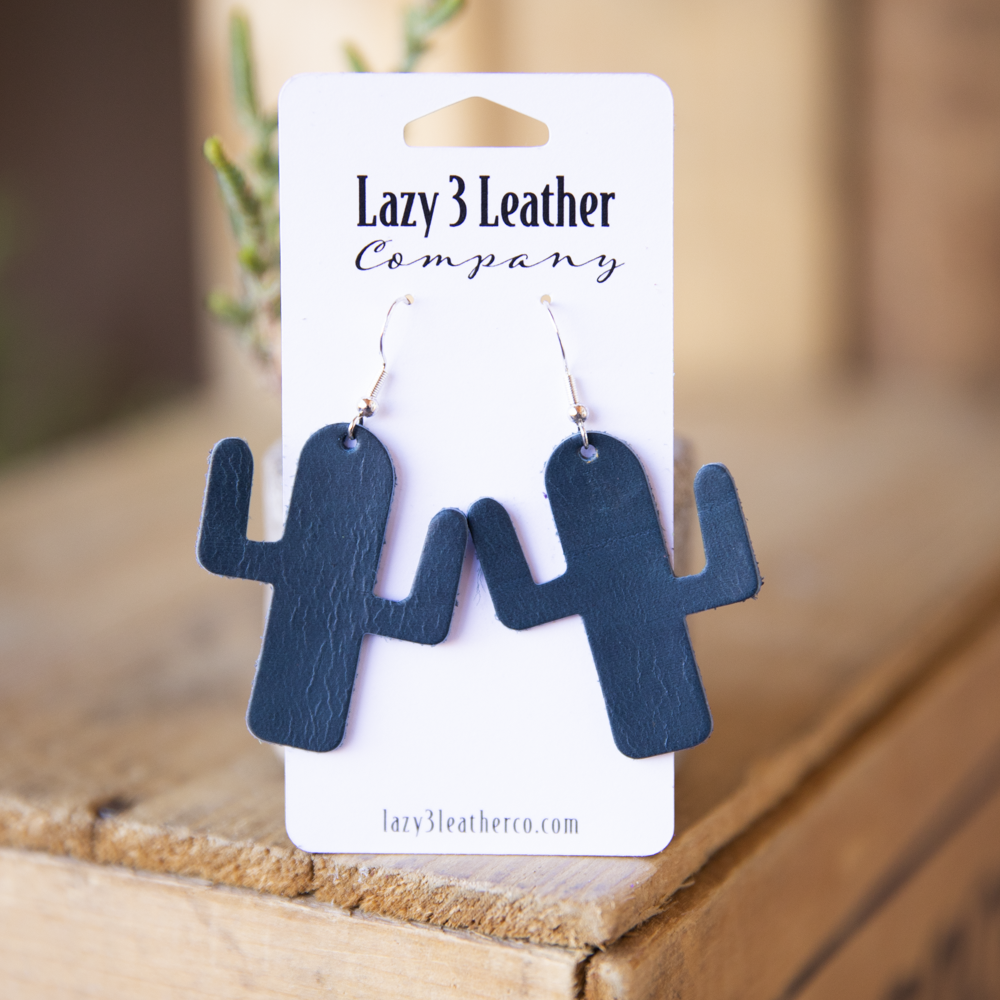 Leather Cactus Earrings - Lazy 3 Leather Company