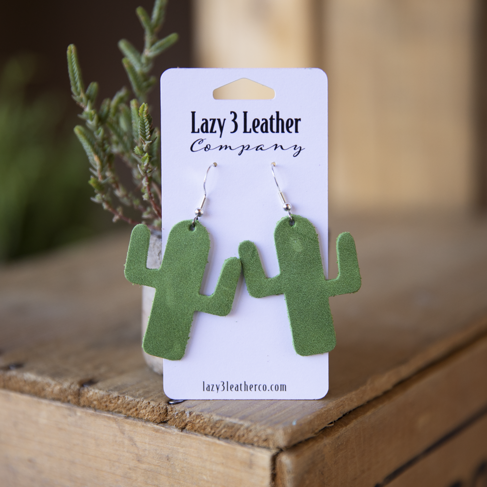 Leather Cactus Earrings - Lazy 3 Leather Company