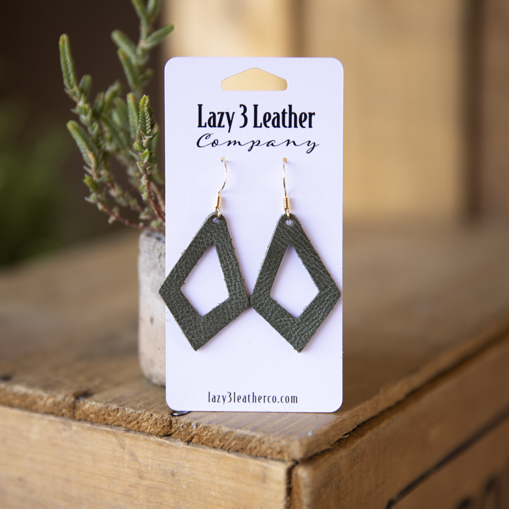 Diamond Drop Leather Earrings - Lazy 3 Leather Company