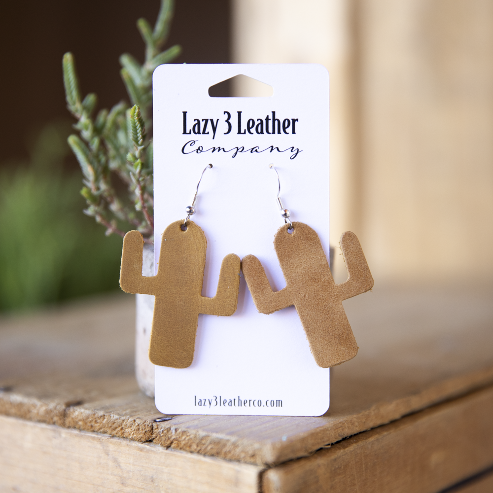 Leather Cactus Earrings - Lazy 3 Leather Company