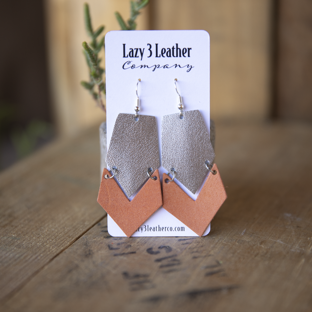 Chevron Leather Earring - Lazy 3 Leather Company