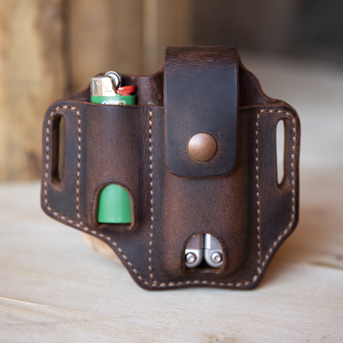 Multitool and light combo sheath in Crazy Horse Water Buffalo Leather - Lazy 3 Leather Company