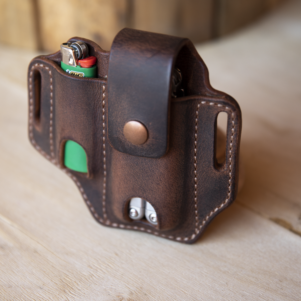Multitool and light combo sheath in Crazy Horse Water Buffalo Leather - Lazy 3 Leather Company