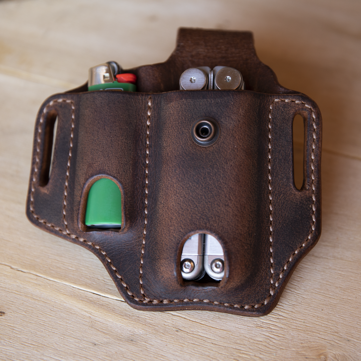 Multitool and light combo sheath in Crazy Horse Water Buffalo Leather - Lazy 3 Leather Company