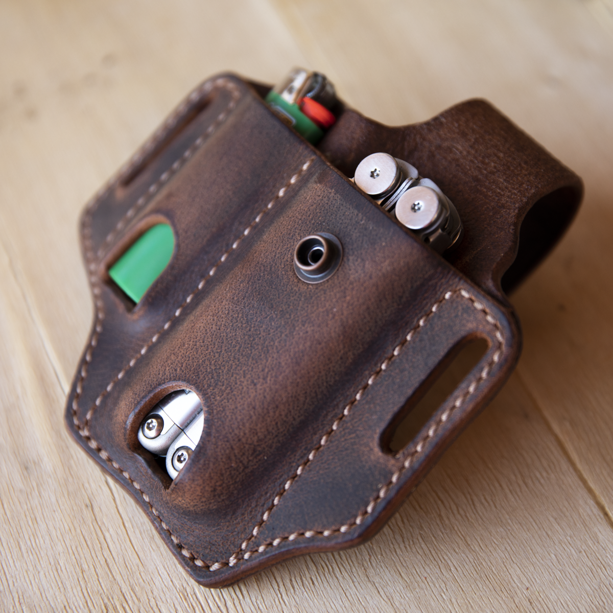 Multitool and light combo sheath in Crazy Horse Water Buffalo Leather - Lazy 3 Leather Company