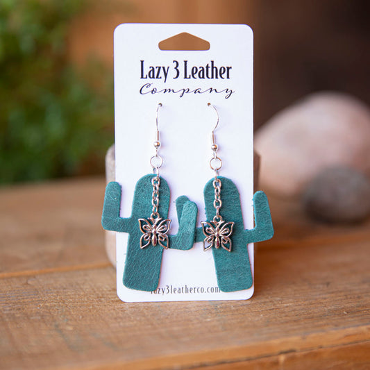 Cactus Butterfly Earrings - Lazy 3 Leather Company
