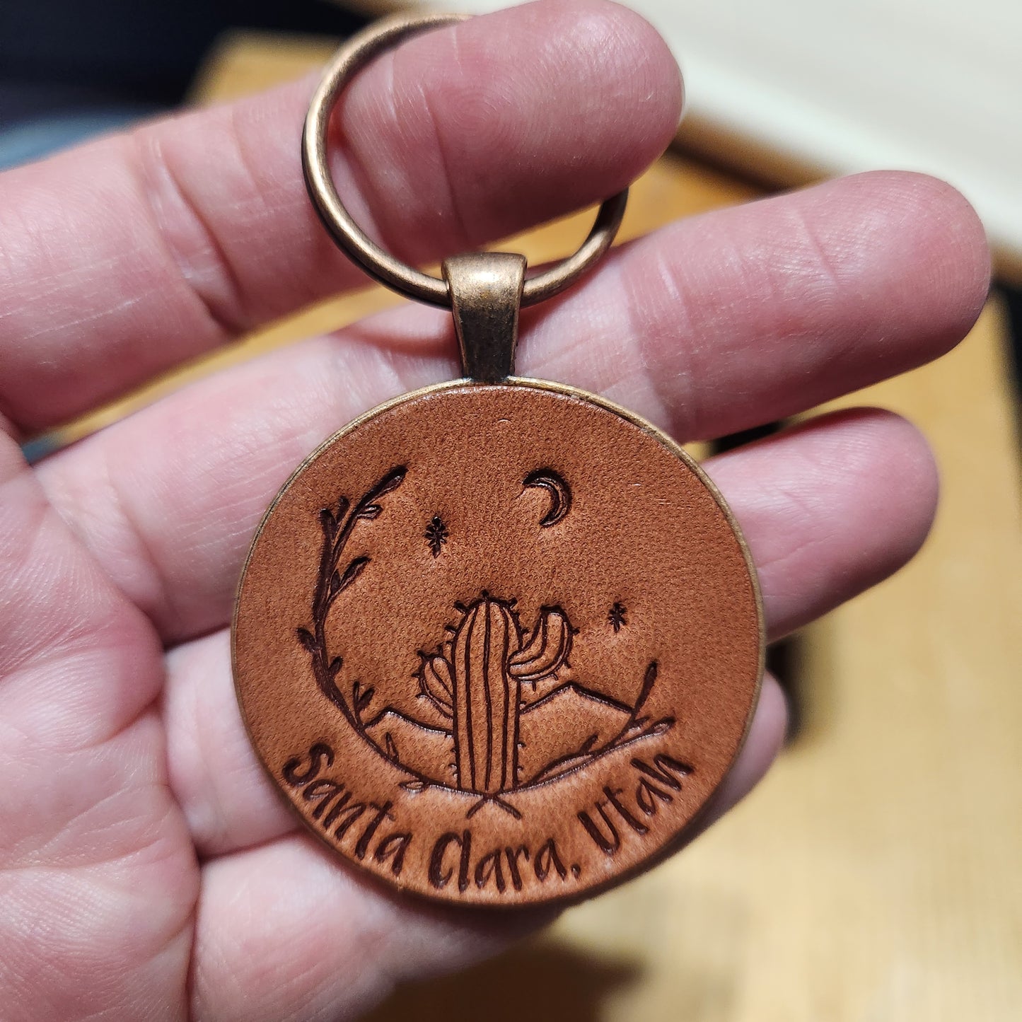 Santa Clara Utah Cactus Keychain - Lazy 3 Leather Company