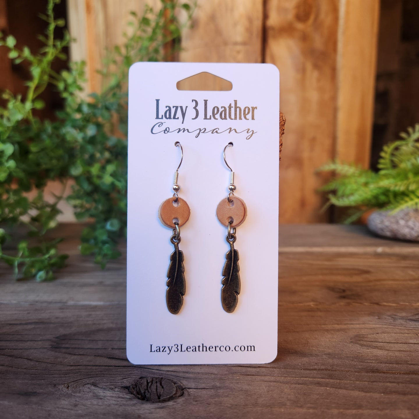Leather & Feather Earrings - Lazy 3 Leather Company