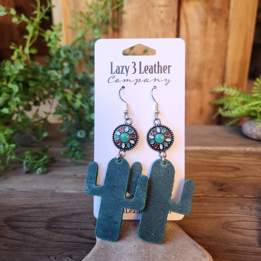 Cactus Southwest Earrings - Lazy 3 Leather Company