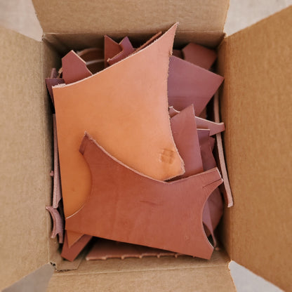 Scrap Leather Box – Tan/Chestnut Mix leather Remnants (4-6 lbs)