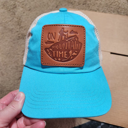 On Mountain Time Leather Patch Hat – Trucker Snapback