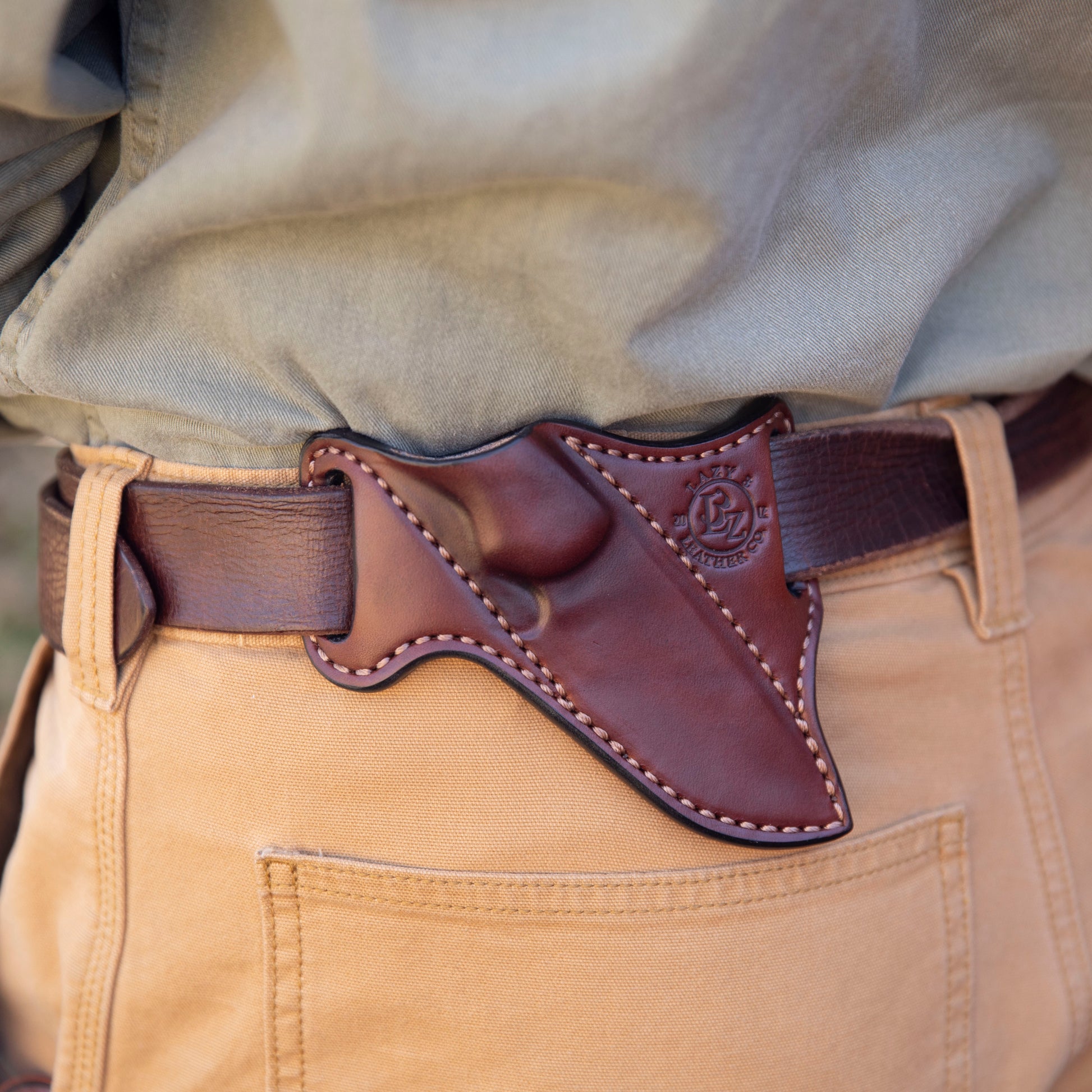 Handcrafted leather sheath for Bradford Guardian 3 by Lazy 3 Leather Co. Sheath only
