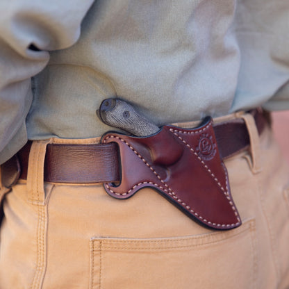 Premium full-grain leather sheath for Bradford Guardian 3, made by Lazy 3 Leather Co.