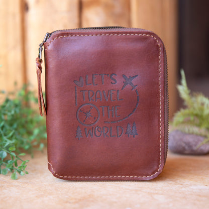 Zipper Closure Leather Passport Wallet