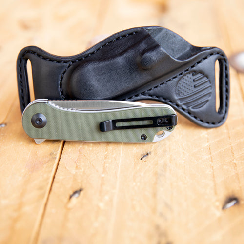 Civivi Elementum with Black Leather Bishops Scout Carry Sheath - Lazy 3 Leather Company