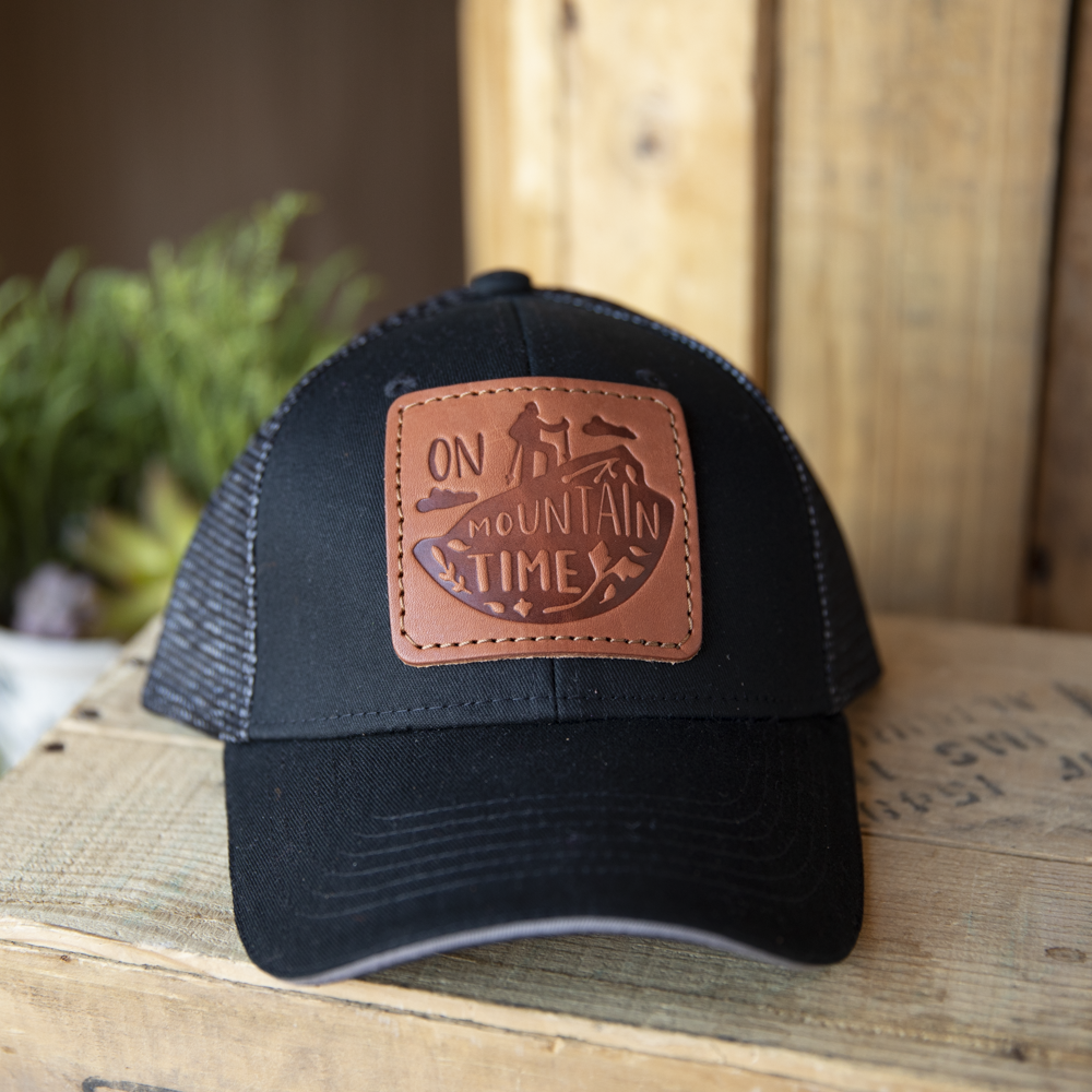On Mountain Time Leather Patch Hat – Trucker Snapback