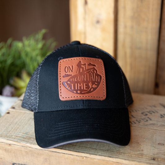 On Mountain Time Leather Patch Hat – Trucker Snapback