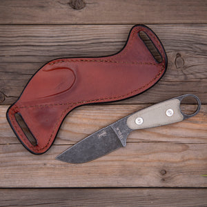 Esee Izula Leather belt loop sheath made using Chestnut English Bridle Leather, sheath only. Made by Lazy 3 Leather Co.