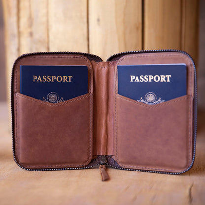 Zipper Closure Leather Passport Wallet