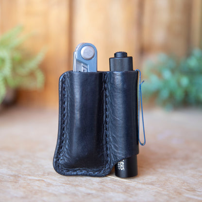 Leather EDC Pocket Organizer – Flashlight & Multi-Tool