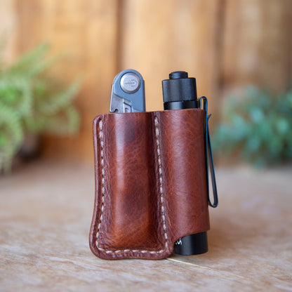 Leather EDC Pocket Organizer – Flashlight & Multi-Tool