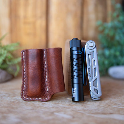 Leather EDC Pocket Organizer – Flashlight & Multi-Tool