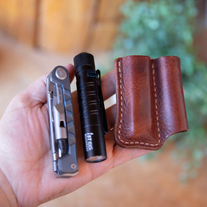 Leather EDC Pocket Organizer – Flashlight & Multi-Tool